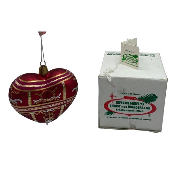 Bronner’s Handcrafted Red & Gold Heart Ornament Holiday Christmas Decor - Picture 1 of 16